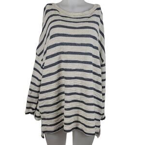 Ava & Viv Cream Blue Stripped Winter Warm Sweatshirt Women's 2X